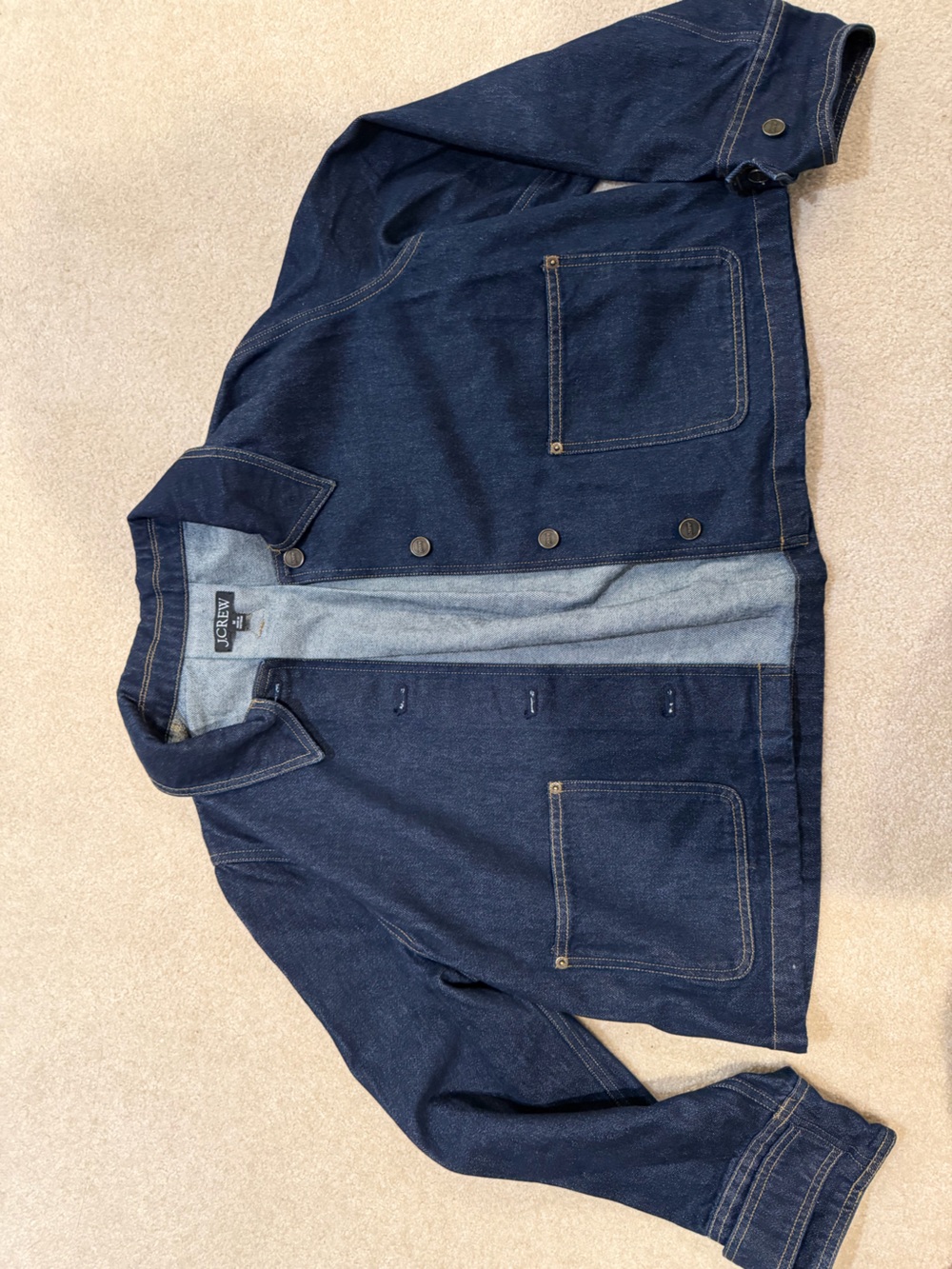 J.Crew Dark Wash Denim Chore Jacket Button Front Utility Jacket Size M